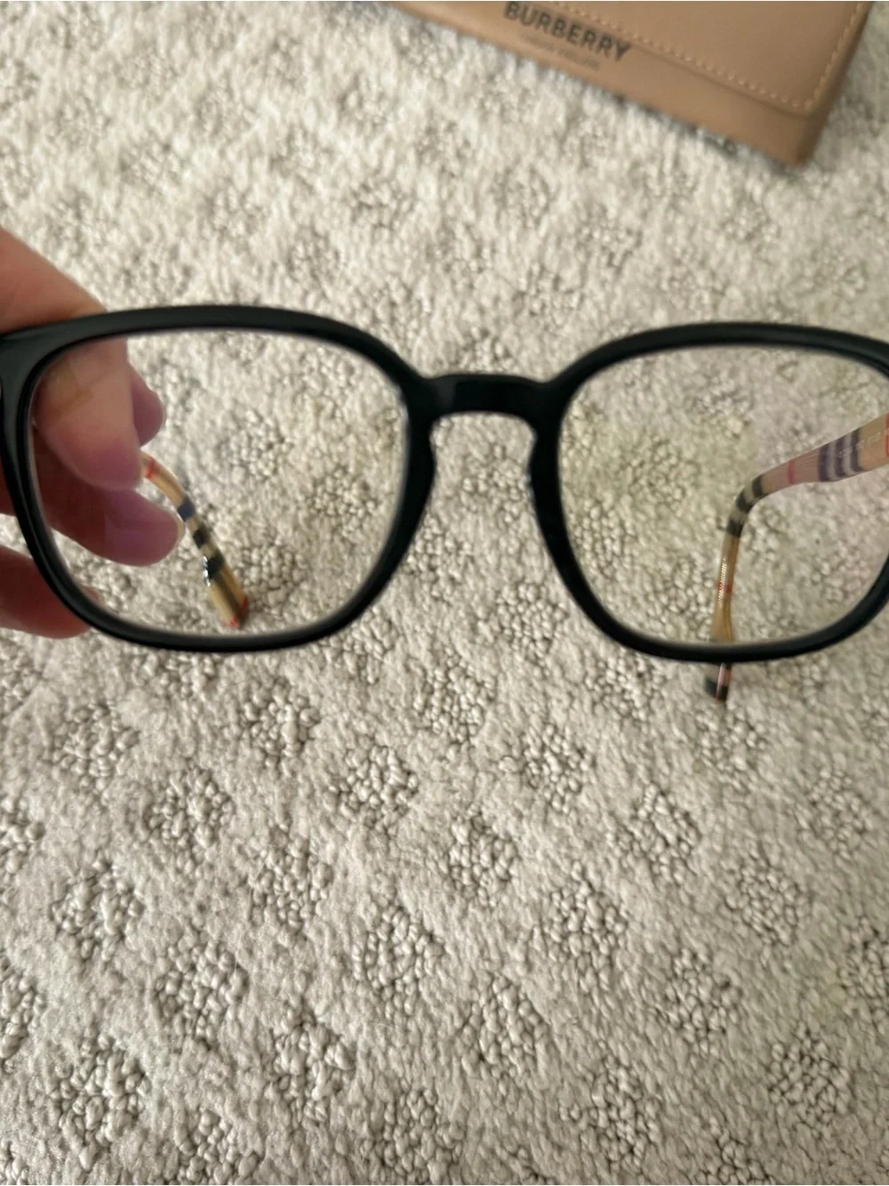 Burberry Black Frames with Beige Plaid Temples Women's Glasses